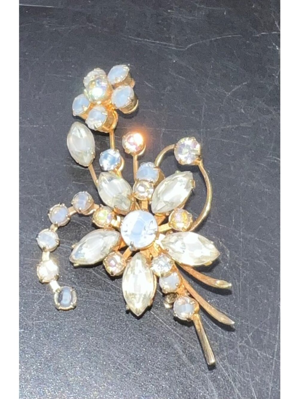 Vintage Coro Floral Rhinestone Brooch Pin Opalescent aurora borealis crystals